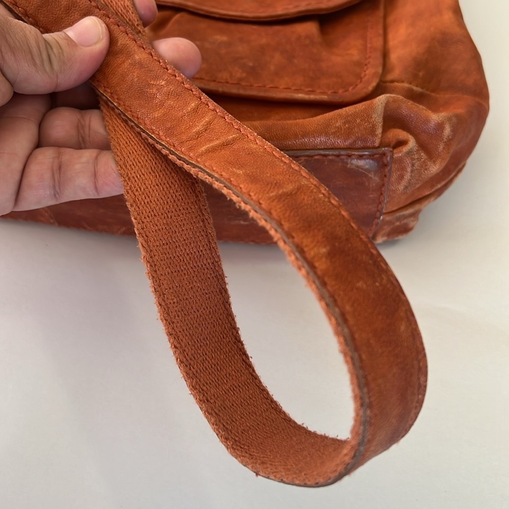 Fossil Vintage Leather Satchel Tote Shoulder Bag Brown Orange Distressed - Picture 14 of 14